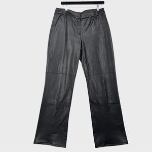 Vintage 90s Black Real Leather Pants‎ 8 Minimalism Clean Lines Goth Moto Pants